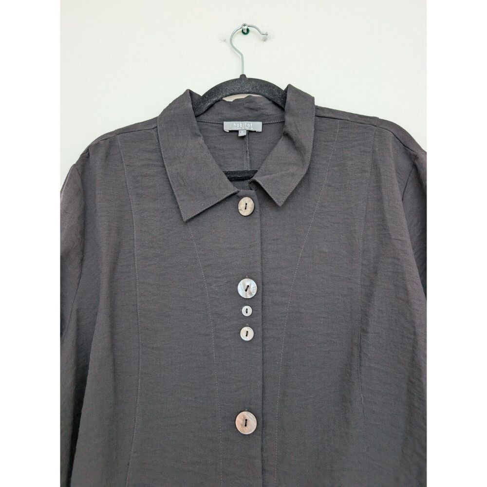 EUC Habitat Black Pleated Swing Shirt Button Up Lagenlook Sz XL Minimalist - Picture 12 of 16